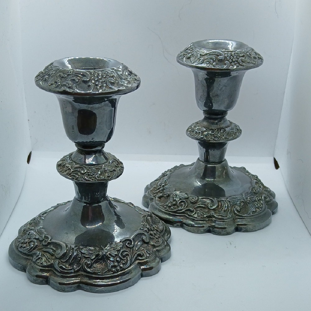 Heavy 5" Silver Plate Candlesticks, Vintage Viking EP Candlesticks